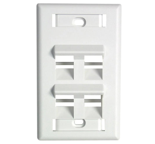 Keystone Wall Plate w/ ID Window, Single-Gang, Angled - 1 Port, 2 Port, 4 Port