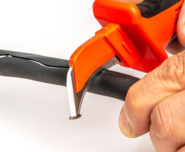 Red and Black Insulated Cable & Duct Sheathing Knife - slicing open thick wire- Primus Cable
