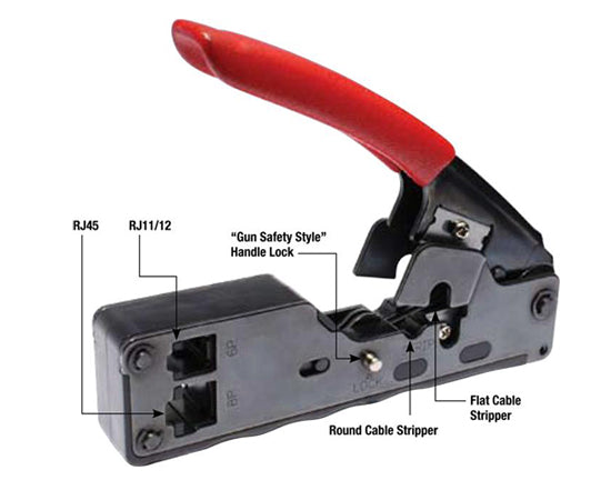 Tele-Titan Modular Plug Coax Crimping Tool, for RJ45 (8x8), RJ12 (6x6), RJ11 (6x4) Cables - Diagram of details - Primus Cable