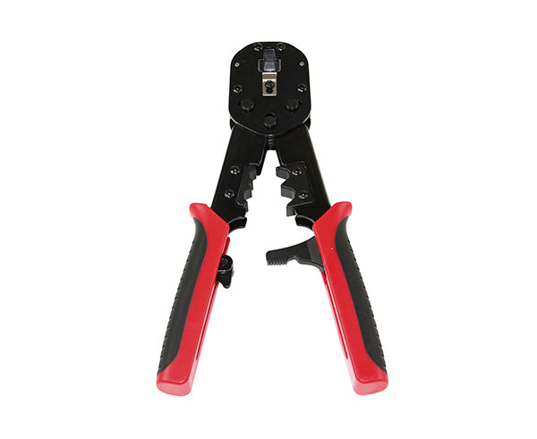 Ratchet Cable Crimp Tool for Large OD Easy Feed RJ45 Plugs - Red and Black Grip - Primus Cable