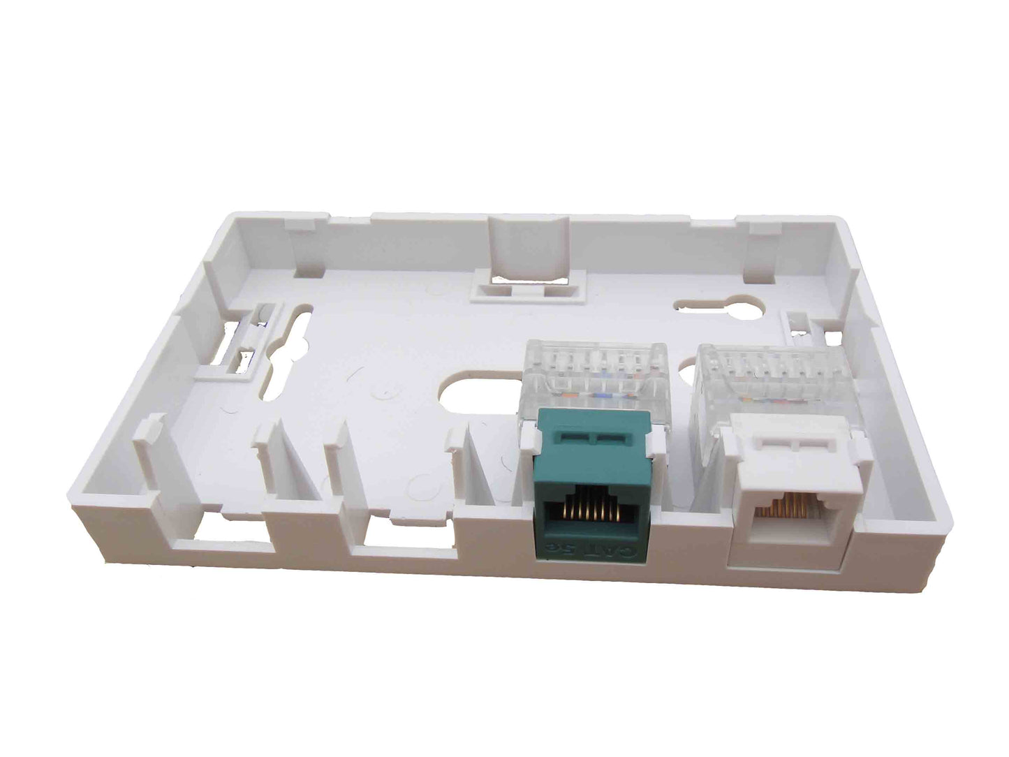 An illustrative portrayal of the keystone jack inside the box.. (Keystone jack not included)