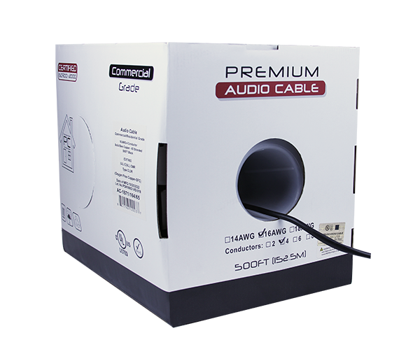 Speaker Wire, Audio Cable, 16/4 65 Strand, CMR, Black 352 FT