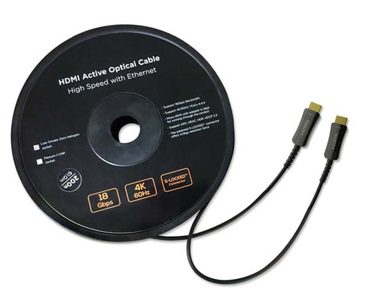 HDMI 2.0 Active Fiber Optic Cable, M to M, 4K/60Hz, 75FT, 100FT, 125FT, 150FT, 175FT, 200FT, 250FT, 330FT LSZH Jacket