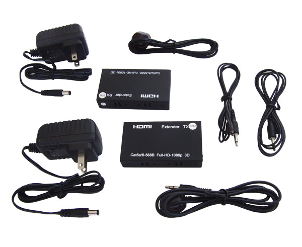 HDMI Extender Single Cat5E Cat6 Cable 60 Meters 200Ft 1080i 1080p HDCP with Bi-Directional IR and Power Cords