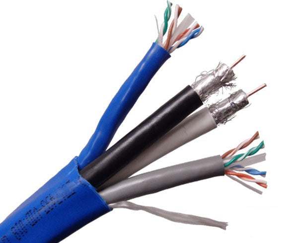 Composite Cable, 2x RG6U Quad Shield, 2x CAT6 550MHz 23AWG UTP PVC 500'
