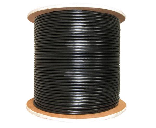 RG11 Riser CMR Coax Cable, 14 AWG Solid CCS, 60% AL Braided Shield and AL Foil, 1,000', Black on wooden spool