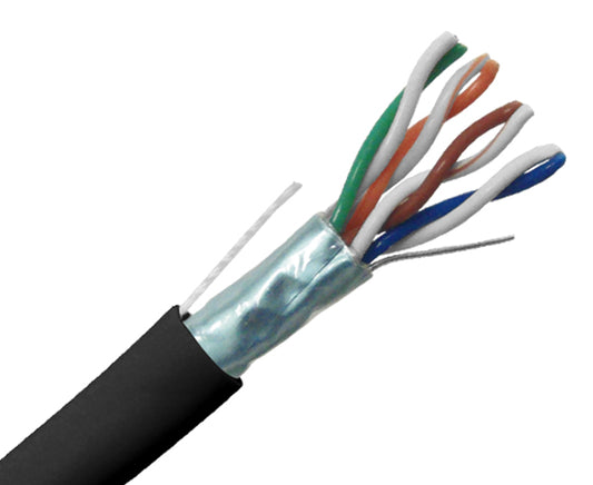 CAT5E Shielded Plenum Ethernet Cable, Black, 1000FT