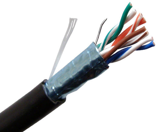CAT5E 350MHZ Bulk Stranded Ethernet Cable, Shielded Twisted Pair CM, 24 AWG 1000FT, Black