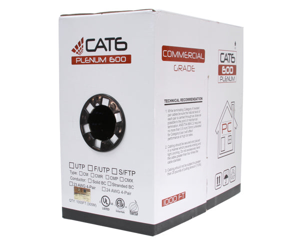 1000ft Pull Box CAT6 Plenum Cable UL Listed 