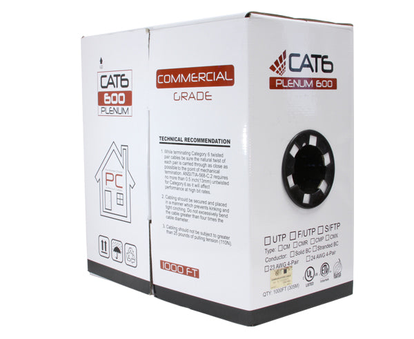 1000ft Pull Box CAT6 Plenum Cable UL Listed CMP -