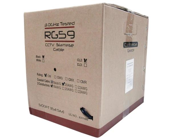Pull Box of RG59 CCA Siamese Coaxial Cable, 20AWG, CCTV reel on box