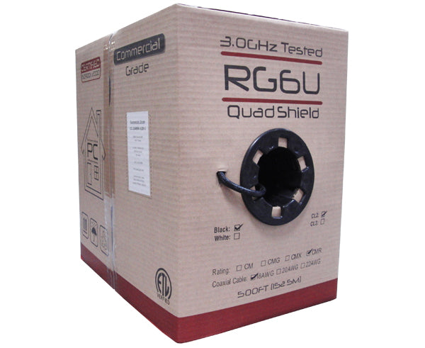 RG6 Quad Shielded Riser CMR Coaxial Cable in pull box