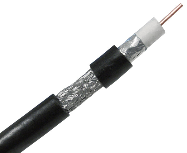 RG6 Standard Coax Cable, 18 AWG, 60% AL Braid, 1000', Black