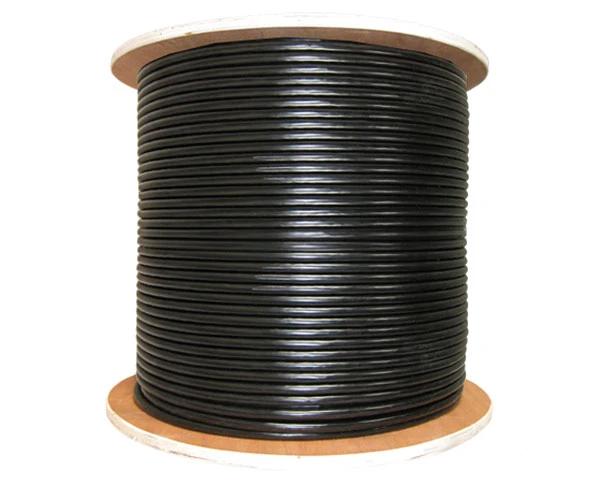 Coaxial Cable, RG6 Cable, 18 AWG, Direct Burial, CCS 60% AL Dual Shield, Black, 1,000ft- wooden spool
