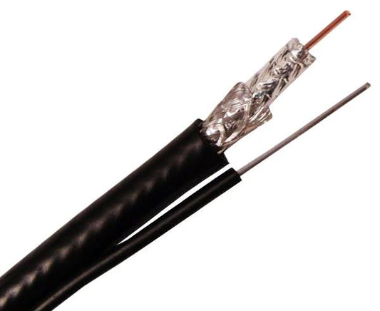 RG6 18AWG Coaxial Cable CMR CATV with Messenger, 60% AL Braid + AL Foil, Black