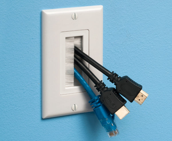 Cable Entry Device w/ Brush Style Opening and Wall Plate- Installed