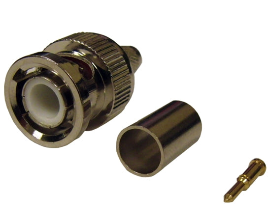 BNC Male 3-pc Crimp-on Style, Gold Plated Center Pin, RG59 Connector