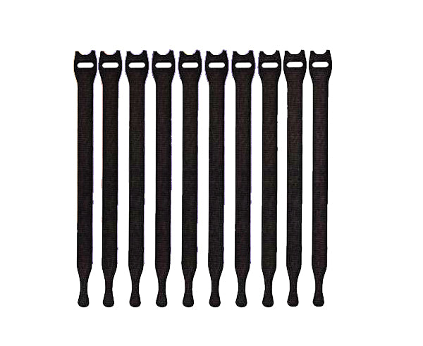 Fire Retardant Lite Cable Tie, Hook and Loop, 10 Pack - Black, 8"