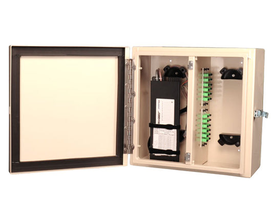 NEMA 4 Rated Fiber Wall Mount Enclosure, 4 Panel & 4 Splice Tray Capacity, Beige