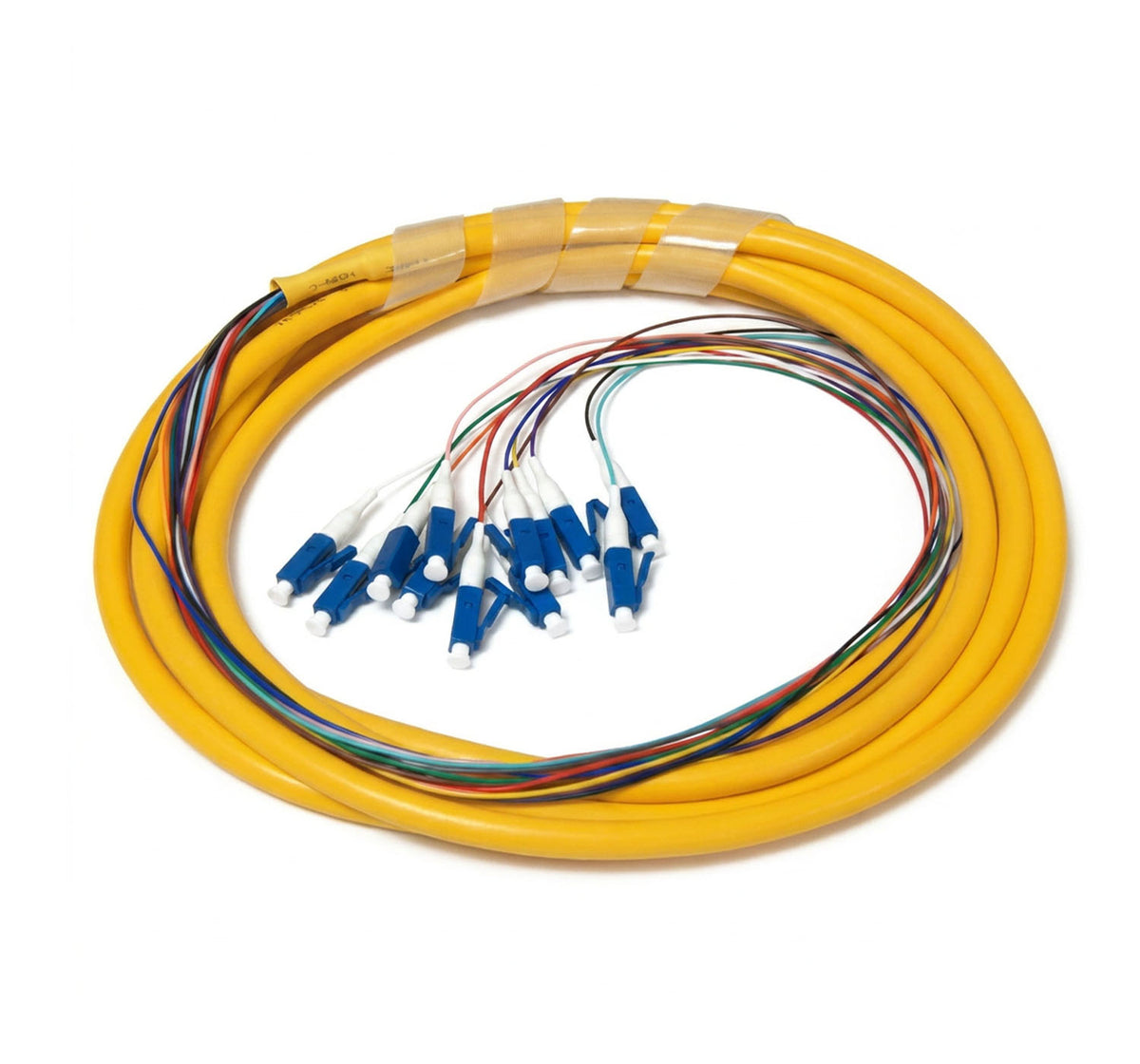 LC/UPC, 12 Fiber Single Mode Pigtail, 9/125, Jacketed, 3M