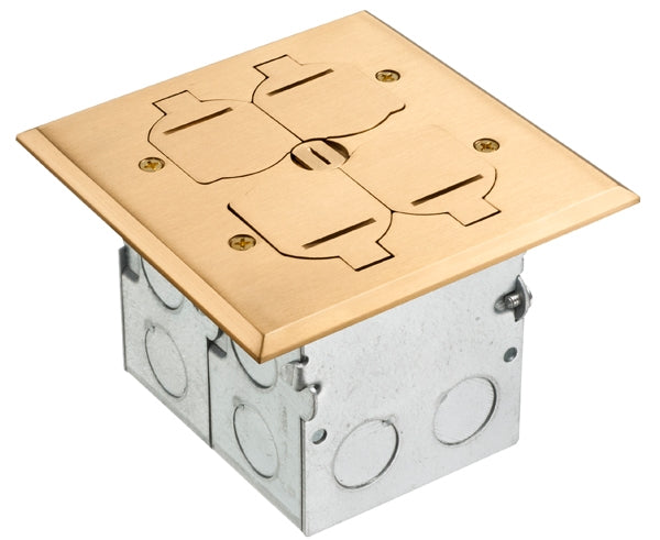 Low Voltage and Power Outlet Floor Box Kit Combo - 2 Gang - Brass - Primus Cable