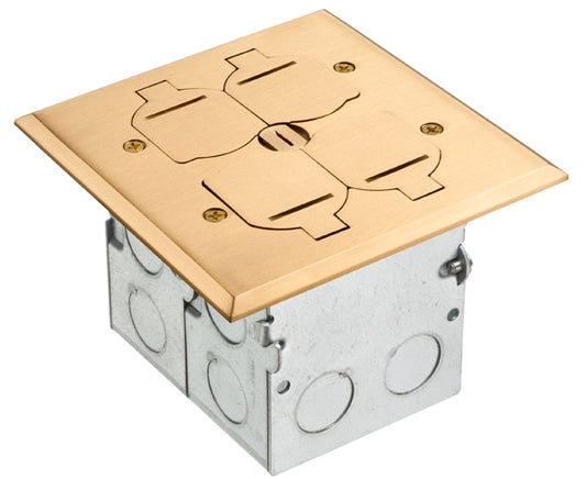 Power Outlet Floor Box Dual Gang - Brass