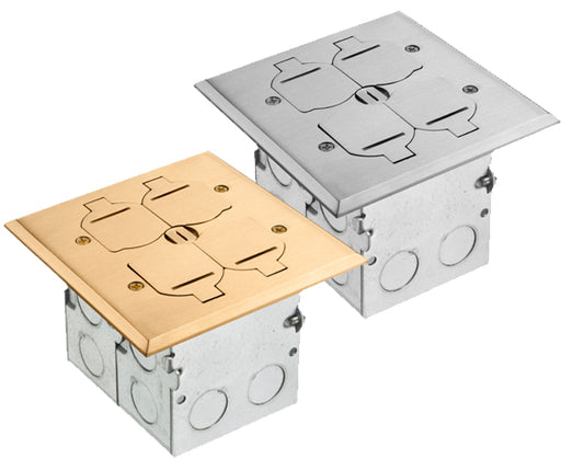 2-Gang Floor Box Kit with Steel Box and Metal Cover - Brass and Nickel - Primus Cable