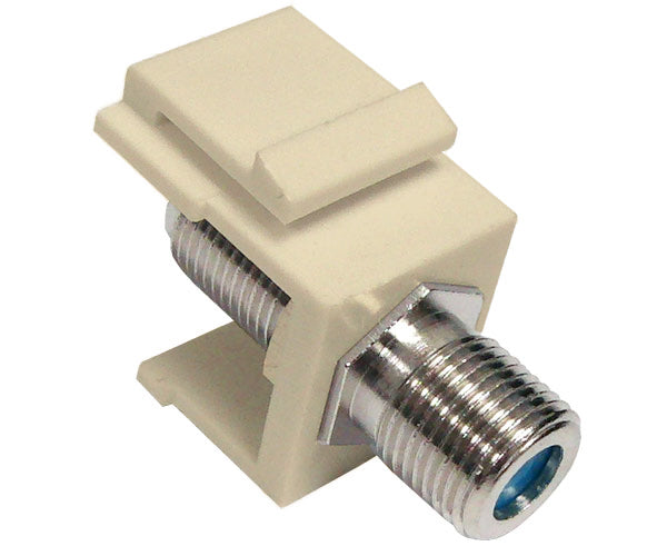 F-81 Coax Keystone Jack, 3GHz, Blue Ring, Snap-in Module, F-Type Coupler Female to Female, Nickel Plated - Ivory