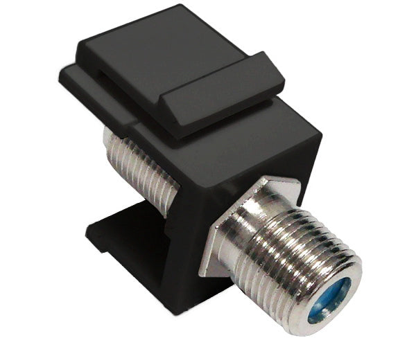 F-81 Coax Keystone Jack, 3GHz, Blue Ring, Snap-in Module, F-Type Coupler Female to Female, Nickel Plated - Black