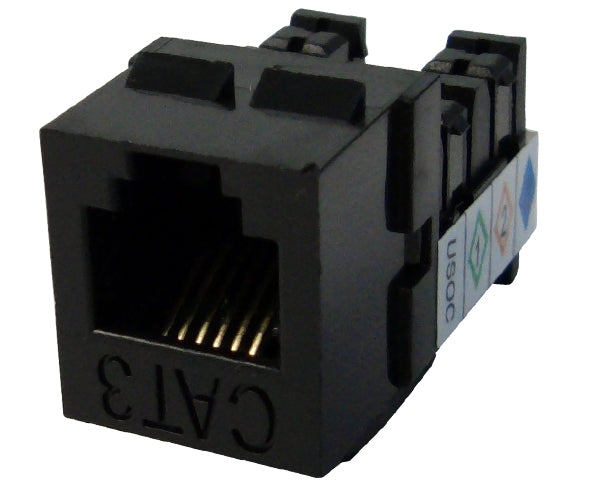 CAT 3 Keystone Jack, MIG+ High Density RJ11 Phone Jack - Black
