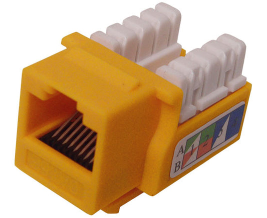 CAT5E U Style Keystone Jack 110 Type Gold Plated Brass Contacts - YEllow