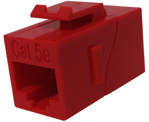 CAT5E Inline Coupler, Unshielded, Snap-In w/Keystone Latch - Red