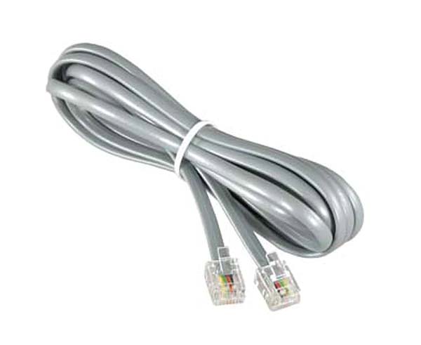 Flat Modular Phone Cord, Silver Satin, RJ11 6P4C, Straight & Reverse Wiring