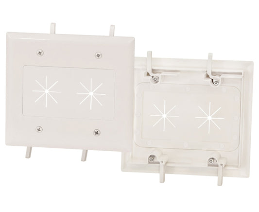 Feed-Through Cable Wall Plate with Flexible Opening Dual Gang, White