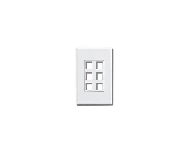 Screwless Keystone Wall Plate, Single-Gang - 6-port - White
