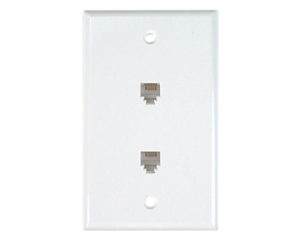 RJ11 Wall Plate With Telephone Jack - 2-Port, 4 or 6 Conductor, Flush Mount, Punchdown - Available in 2 Colors - Front