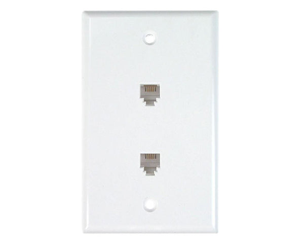 RJ11 Wall Plate With Telephone Jack - 2-Port, 4 or 6 Conductor, Flush Mount, Screw Type - Available in 2 Colors - Photos