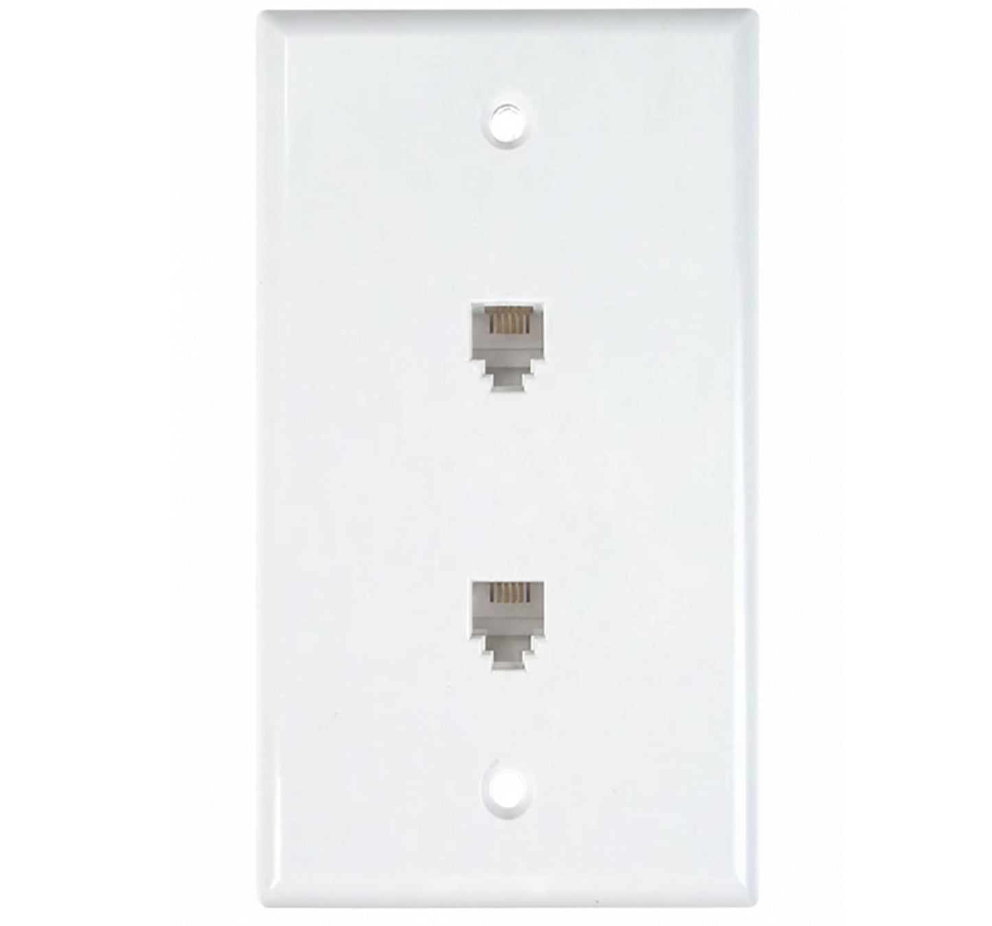 RJ11 Wall Plate With Telephone Jack - 2-Port, 4 or 6 Conductor, Flush Mount, Screw Type - Available in 2 Colors - Photos