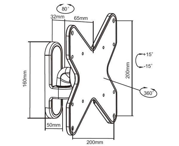 DimensionsLED, LCD & Plasma Flat TV Wall Mount 23" to 42" Tilt and Swivel, 2.6" Arm, Silver