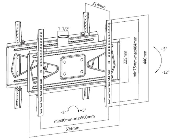 Dual Flat TV Ceiling Mount Dimensions