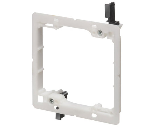 Dual Gang Low Profile Non-Metallic Drywall Mud-Ring Mounting Bracket, White