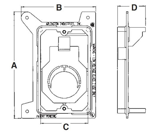 Single Gang New Construction Low Voltage Mounting Brackets, Black w/ Fitting Mount, Diagram
