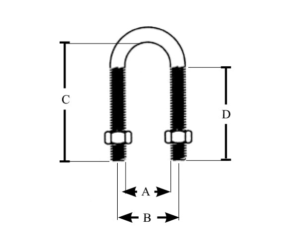 U - Bolts, Steel, Rigid, IMC and EMT, 1/2" - 4" - diagram