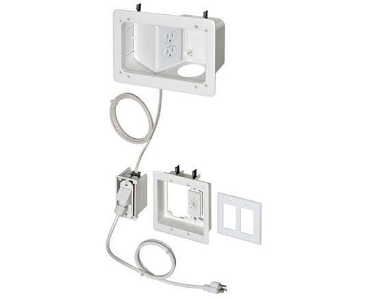 TV Bridge II Kit with angled power side in recessed box for Flat Screen TVs - White