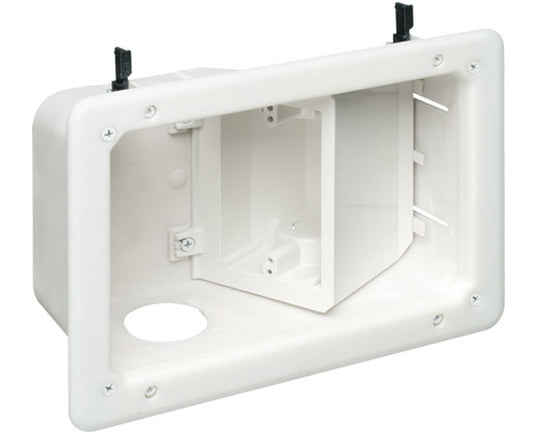 Small Non-metallic Plastic recessed power/low voltage TV Box™ combination box with Angled Openings