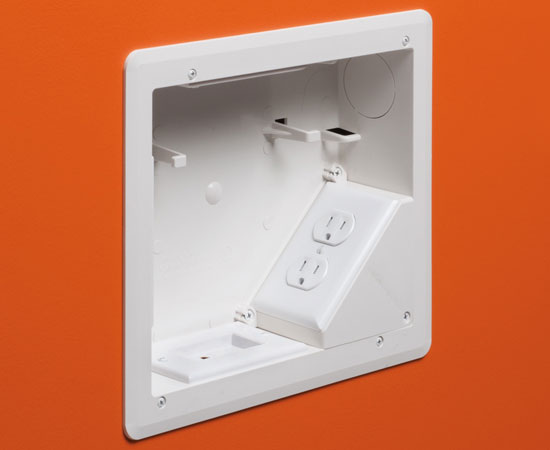 8" x 10" TV BOX™ Kit Non-metallic Recessed Power & Low Voltage Electrical Box – White, In Wall 