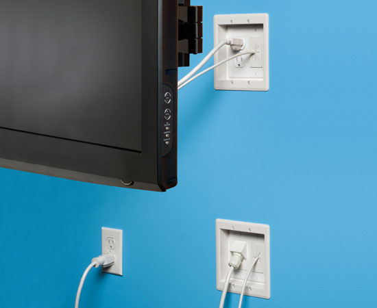 Single Gang to 2-Gang TV BRIDGE™ II Kits for Flat Screen TVs - White, Installed