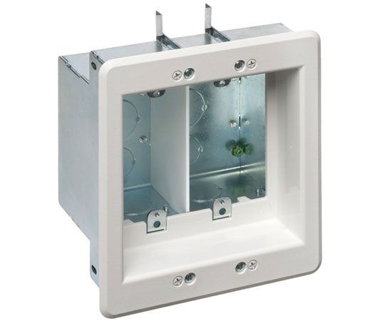 Dual-Gang (2-Gang) Recessed Steel TV Box™ Multi Gang Power & Low Voltage Electrical Box ™ White