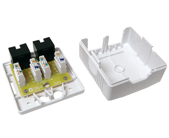 CAT6 Surface Mount Box, 1-Port and 2-Port Pre-wired, Universal Box Case - White