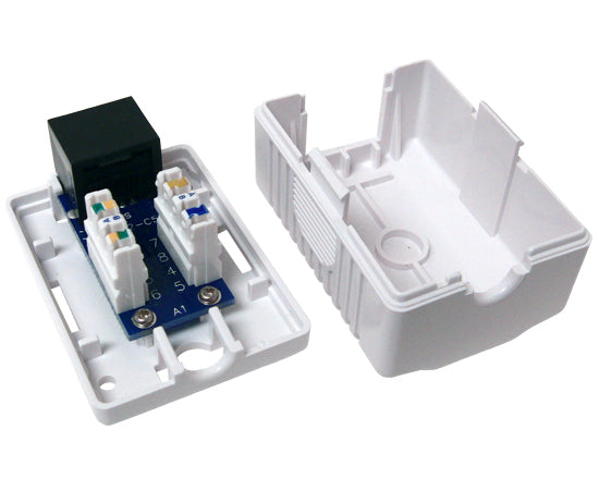 CAT5E Surface Mount Box, 1-Port, Pre-wired, Universal Box Case, Ivory